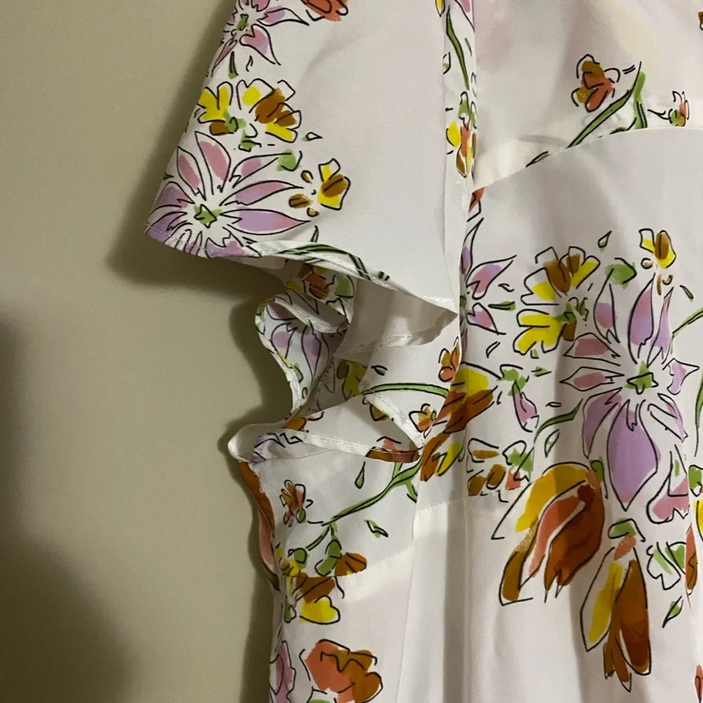 Elegant Floral Midi Dress - White with Yellow and Purple Ryan Wythe - Picture 5 of 9